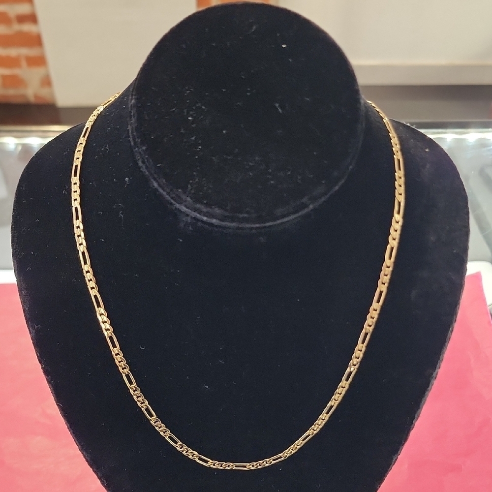 Gold Plated Figaro Chain Necklace 20" Vintage Made in Korea Unisex